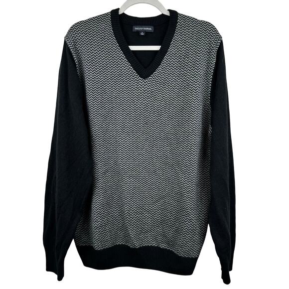Tricots St Raphael Men's Sweater V-Neck Chevron Stripe Black Size XL Classic - Picture 1 of 9